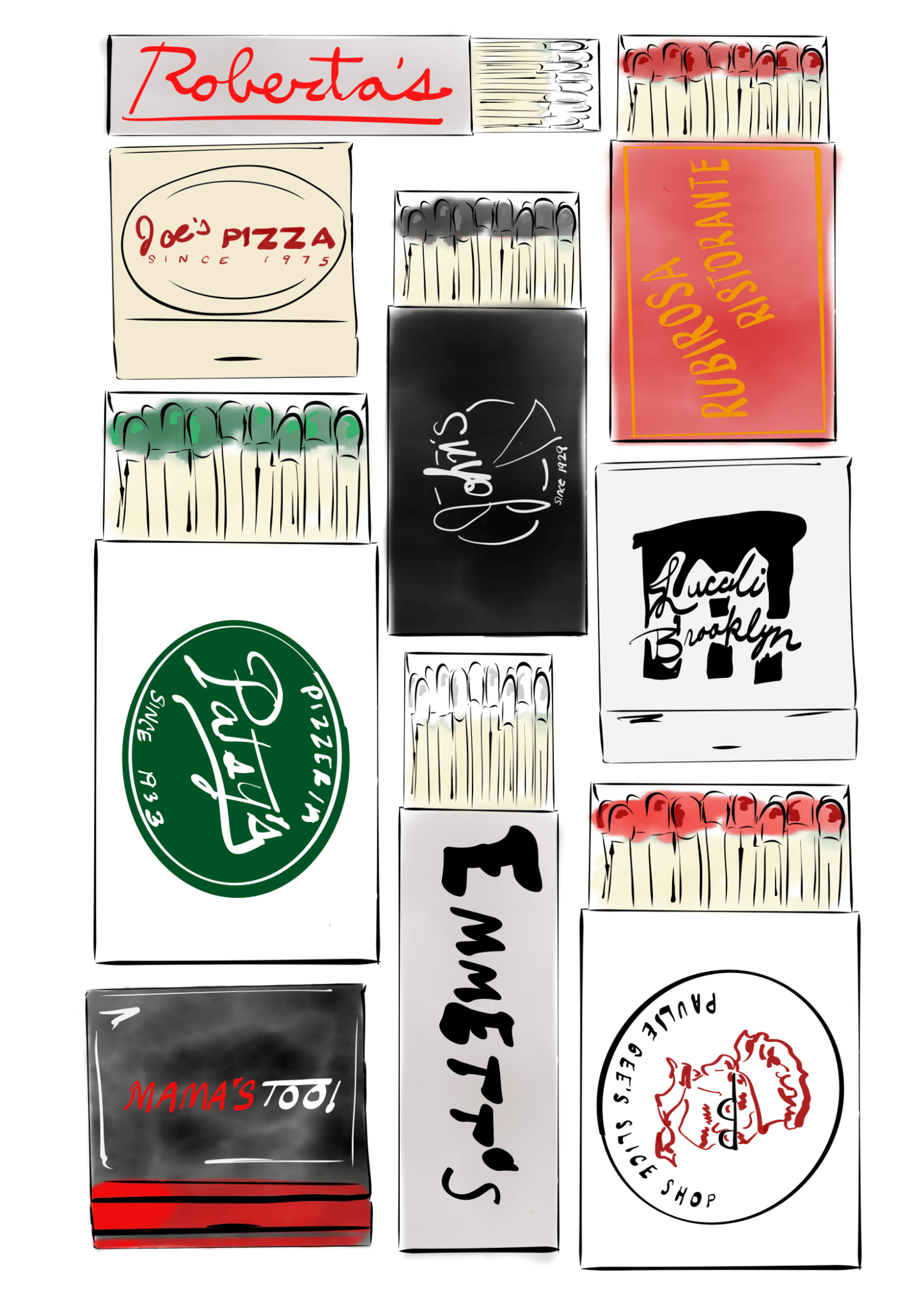 Pizza Shop Matchbook Art - JenScribblesNY