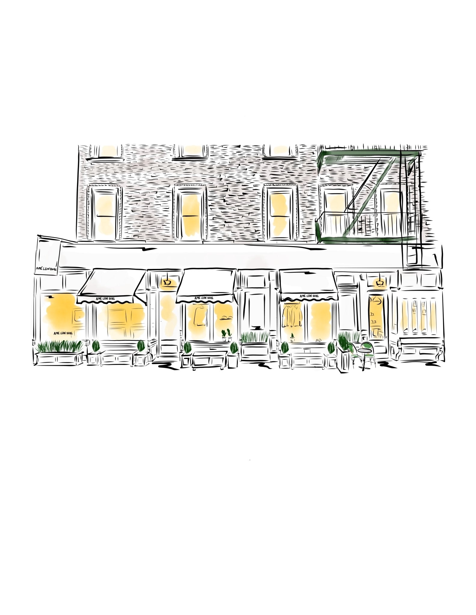Aime Leon Dore facade illustration – JenScribblesNY