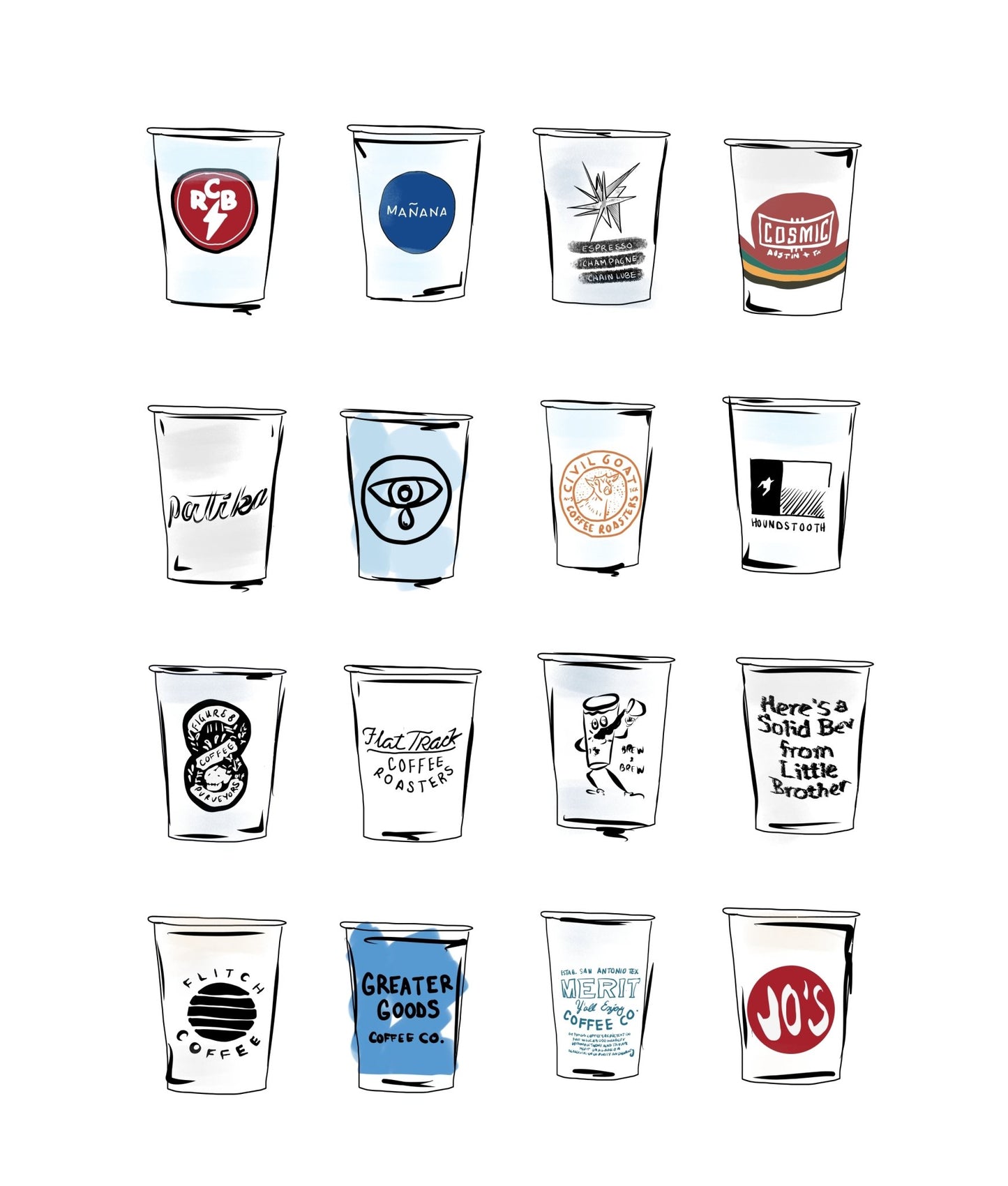 Austin Coffee Cups - JenScribblesNY
