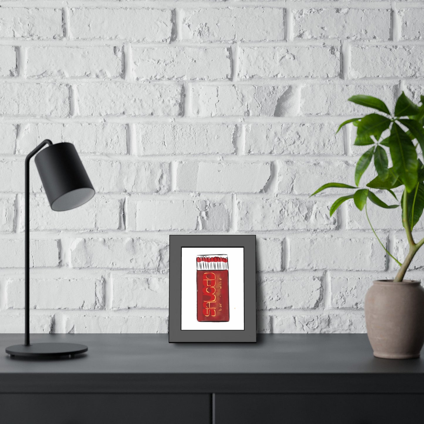 Framed Sauced Matchbook Art for fiance restaurant art print for anniversary gift - JenScribblesNY