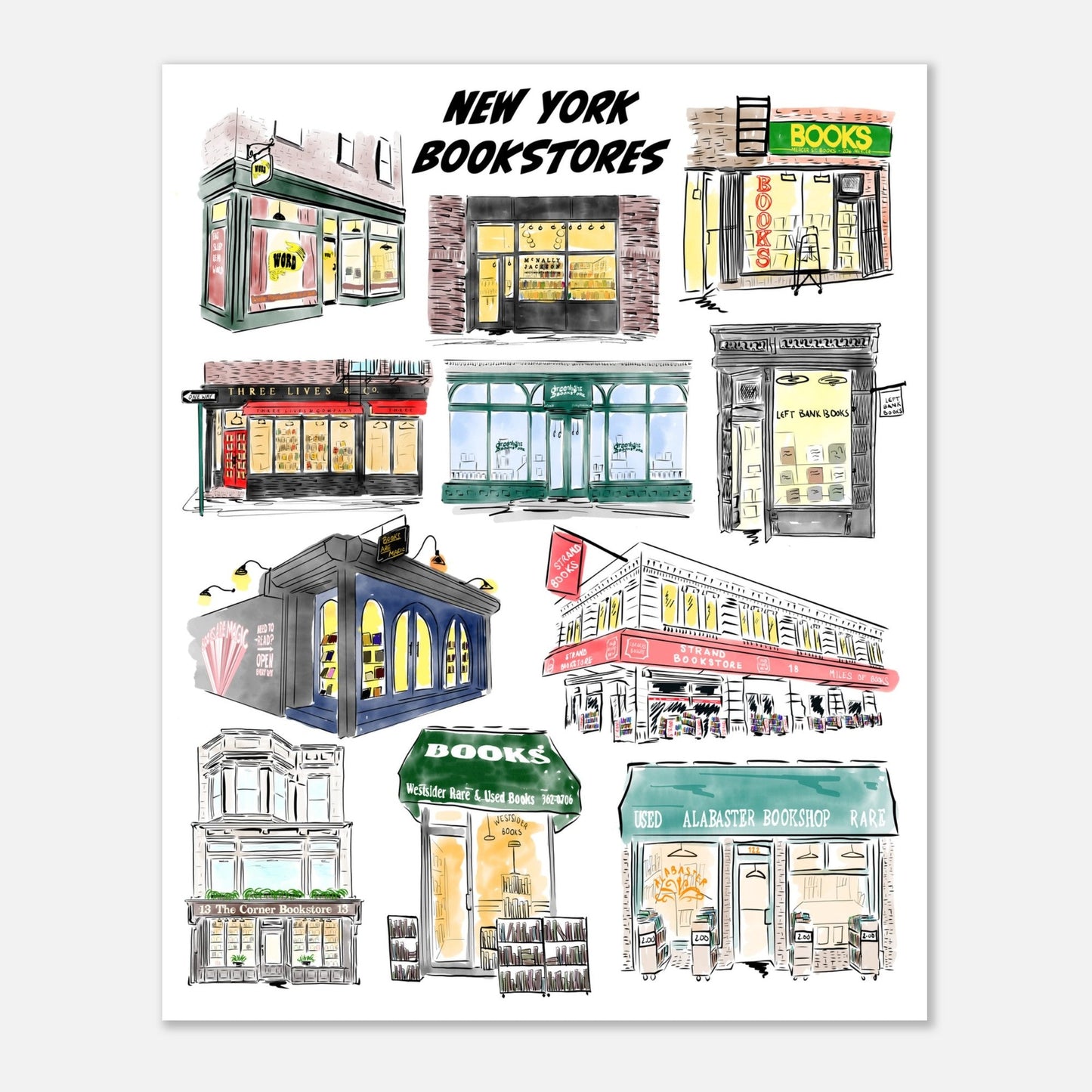 New York City Bookstore Art - JenScribblesNY
