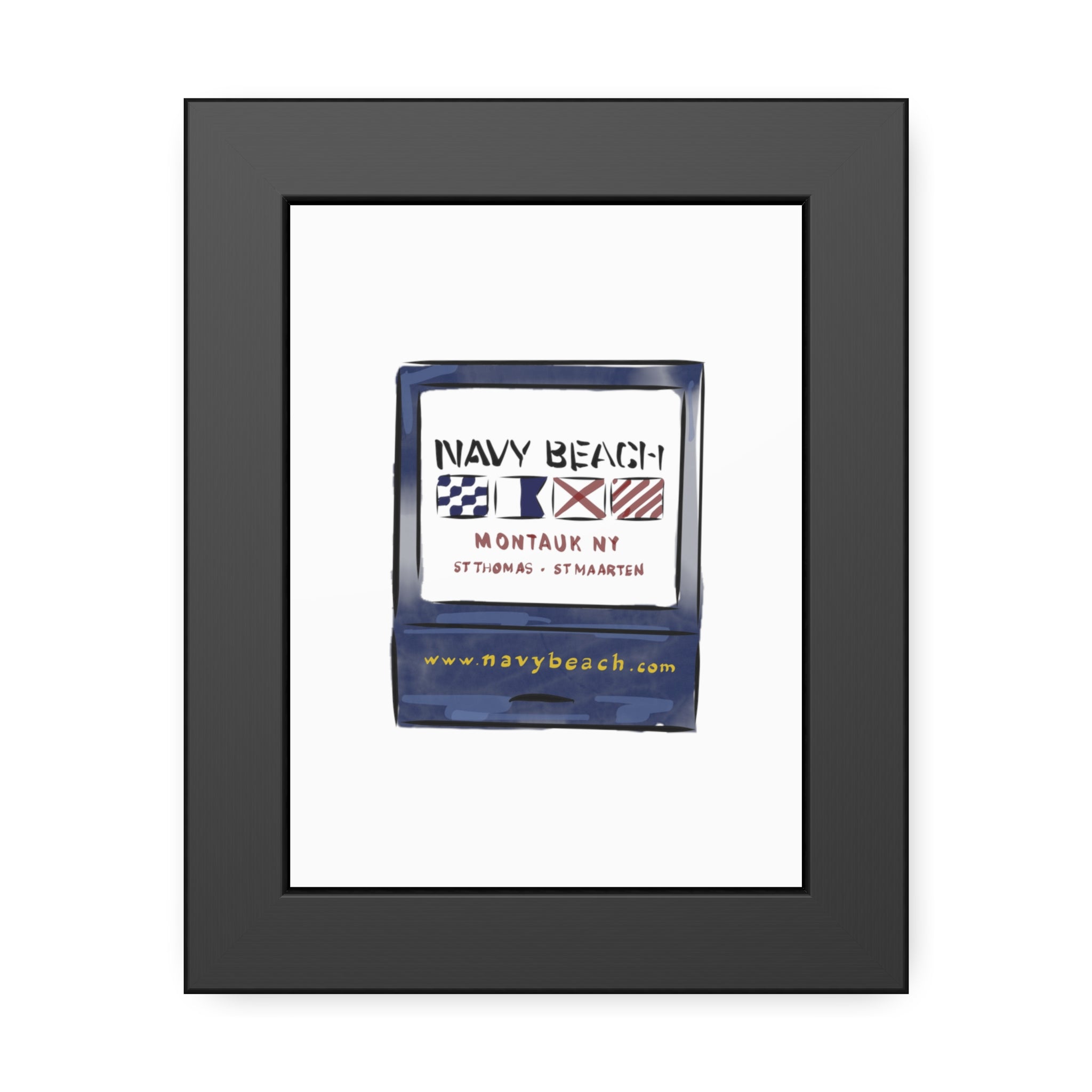 Framed Navy Beach Matchbook Art for fiance restaurant art print for anniversary gift - JenScribblesNY