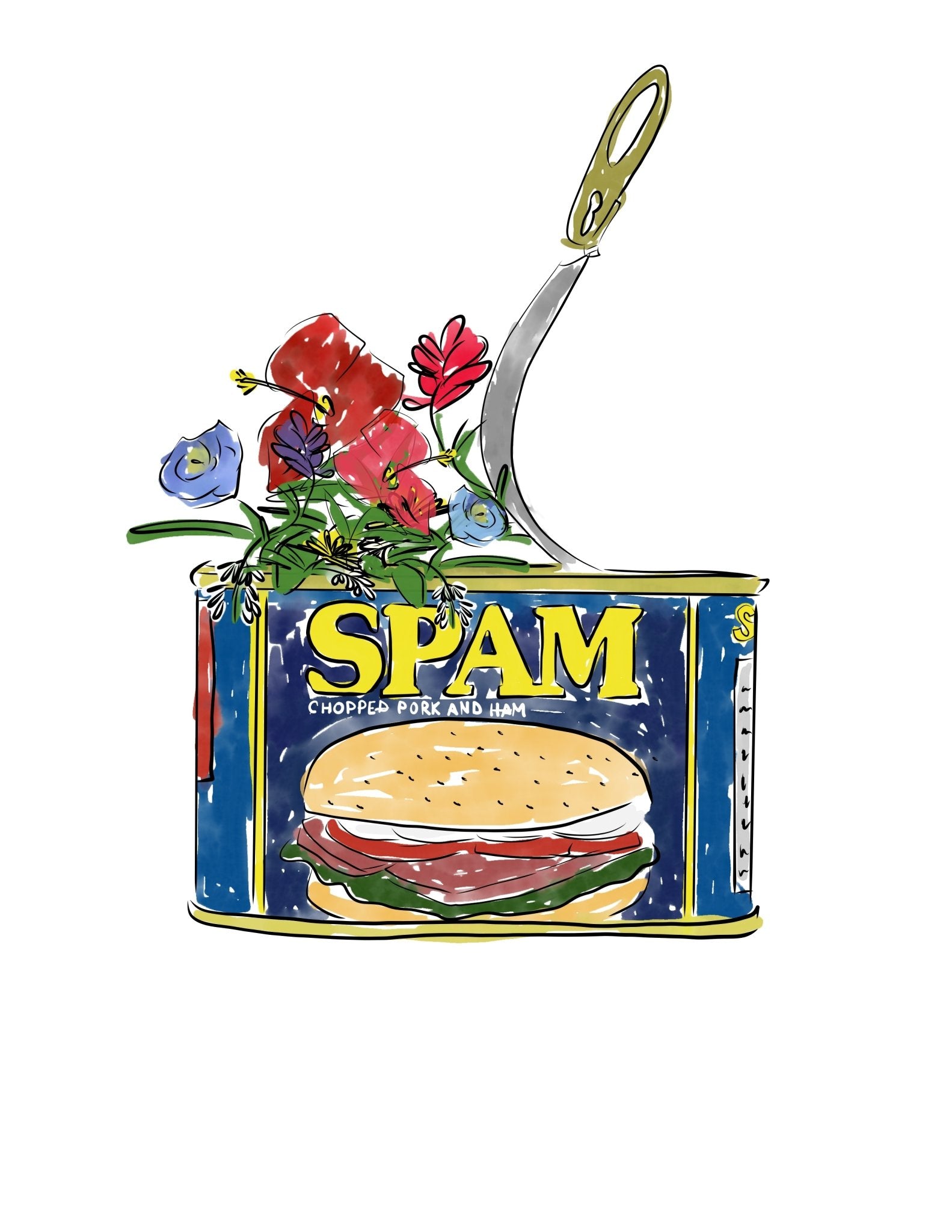 Spam x Floral illustration - JenScribblesNY