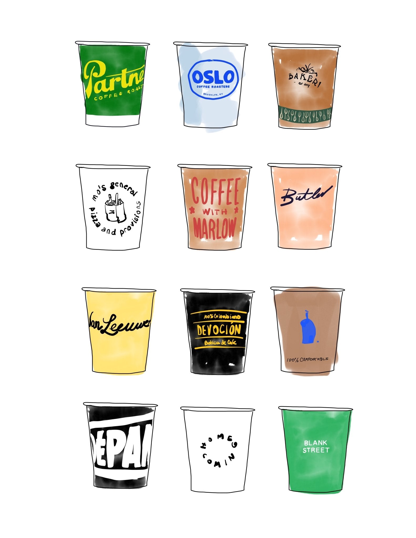 Williamsburg Coffee Cups - JenScribblesNY